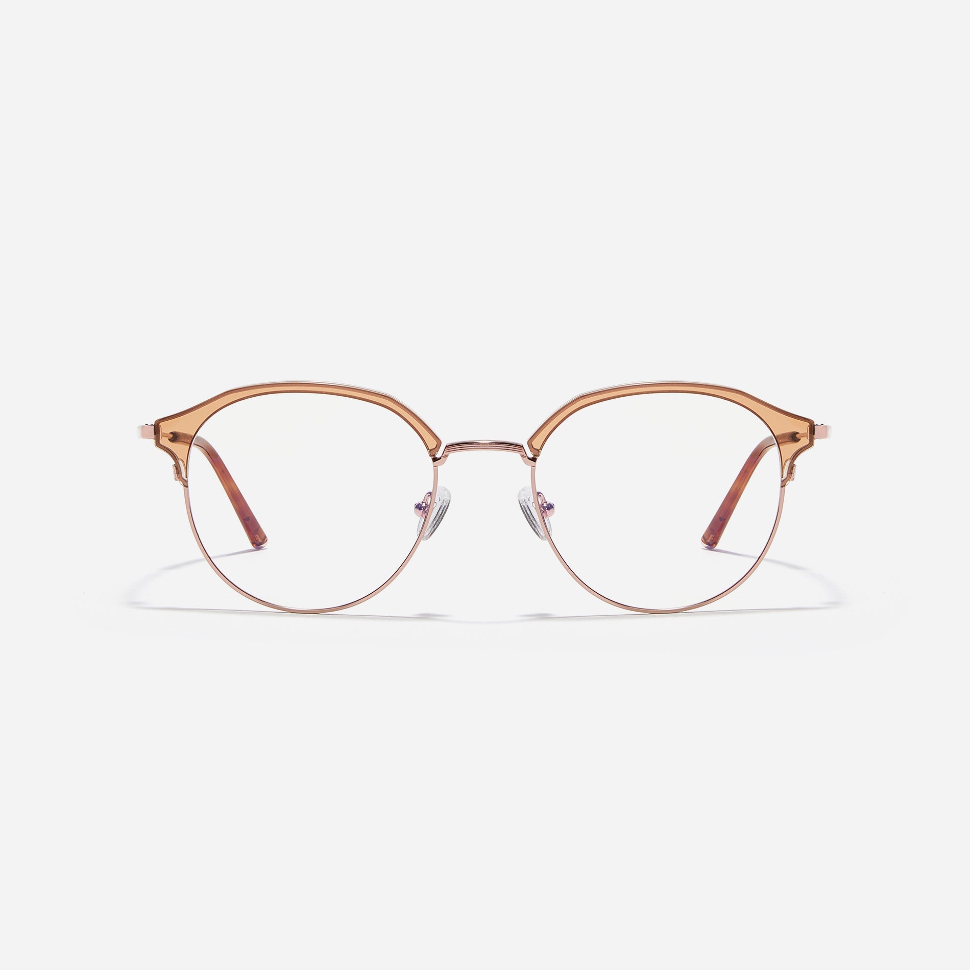 Oversized, round-shaped eyeglasses with a semi-rimless structure ideal for trendy styling and versatile wear.