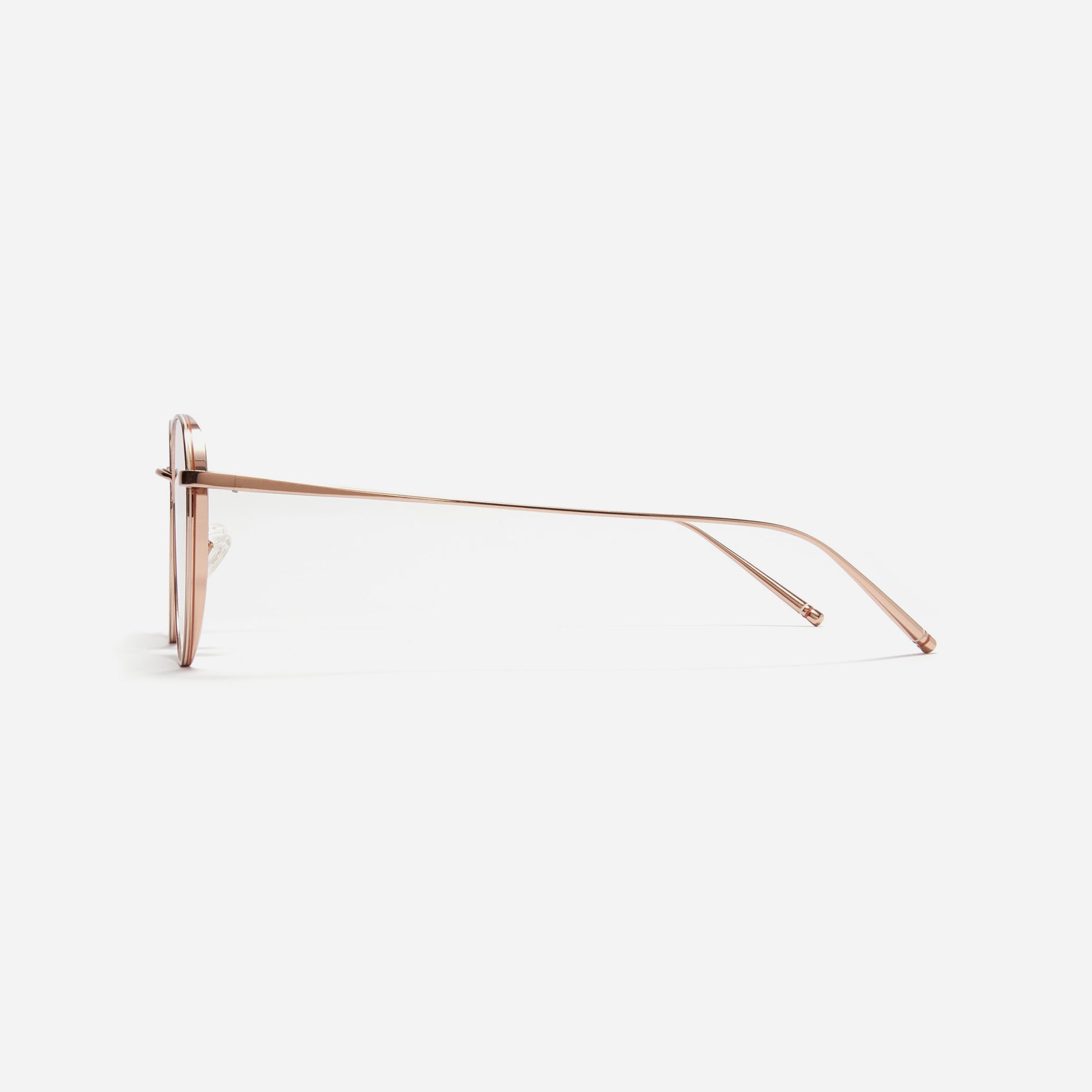 Polygonal-shaped, full-metal eyeglasses with a dual-rim structure designed to accommodate thicker, high-prescription lenses. Both the frame and temples are made of pure titanium, ensuring a lightweight and comfortable fit.